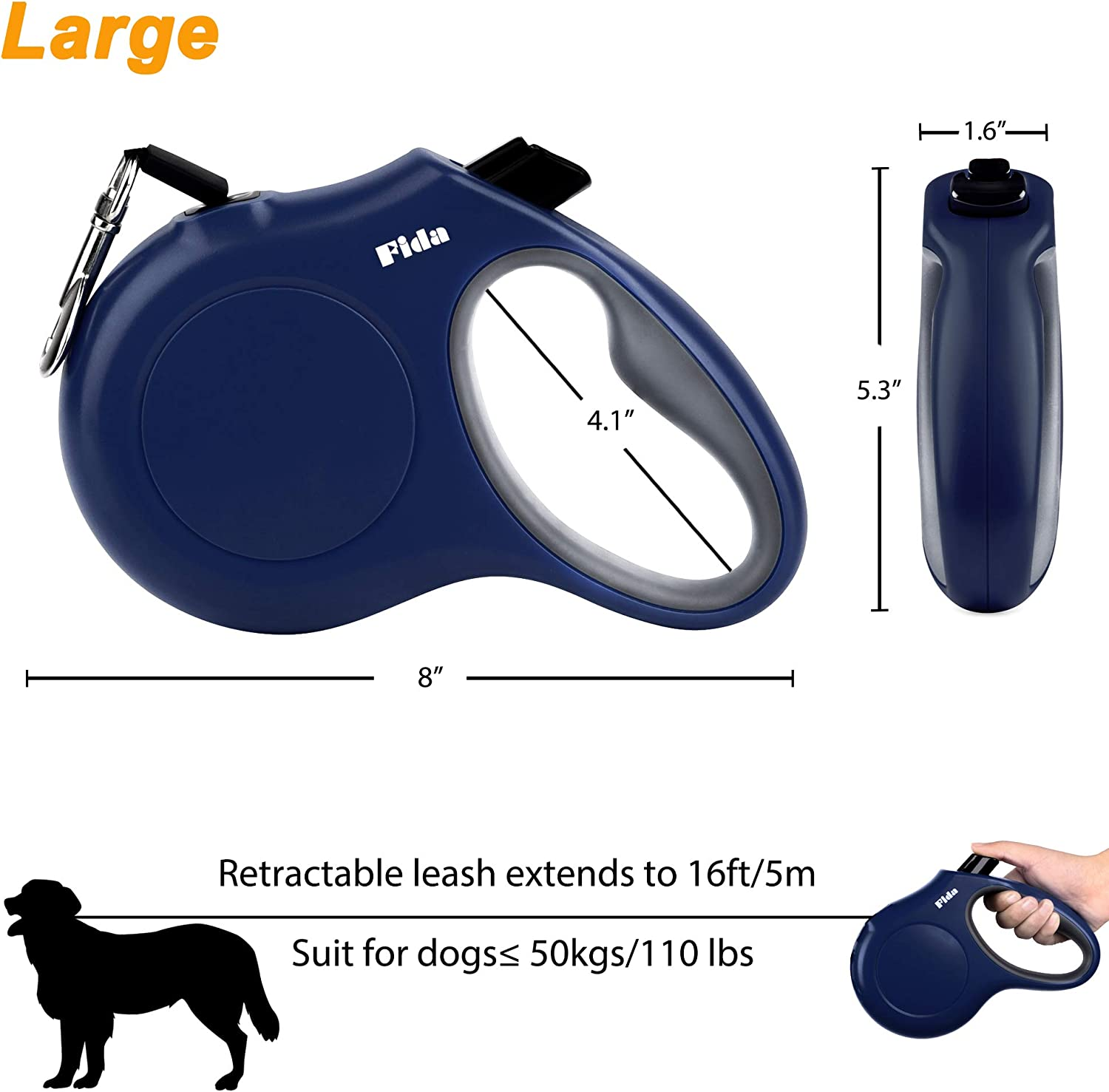 Retractable Dog Leash with Poop Bag Dispenser, 10 Ft Nylon Tape - Anti-Slip Handle, Tangle-Free, Reflective - for X-Small Dogs or Cats up to 18 lbs
