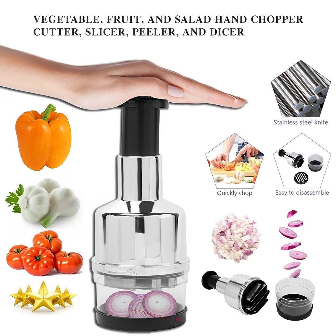 Vegetable Fruit Salad Onion Garlic Food Hand Chopper Cutter Slicer Peeler Dicer