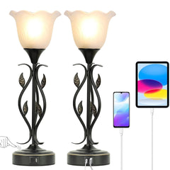 Touch Bedside Lamps Set of 2 with USB, 3-Way Dimmable Rustic Table Lamps