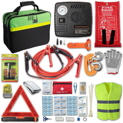 78-Piece Car Emergency Kit – Complete Roadside Safety with Jumper Cables, Air Pump, Tow Straps & First Aid Tools