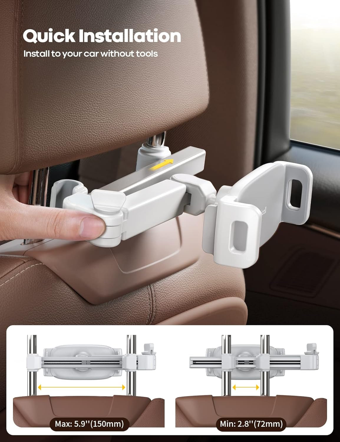 3-in-1 Car Headrest Tablet Holder – Adjustable Backseat Mount for 4.7–11" Devices