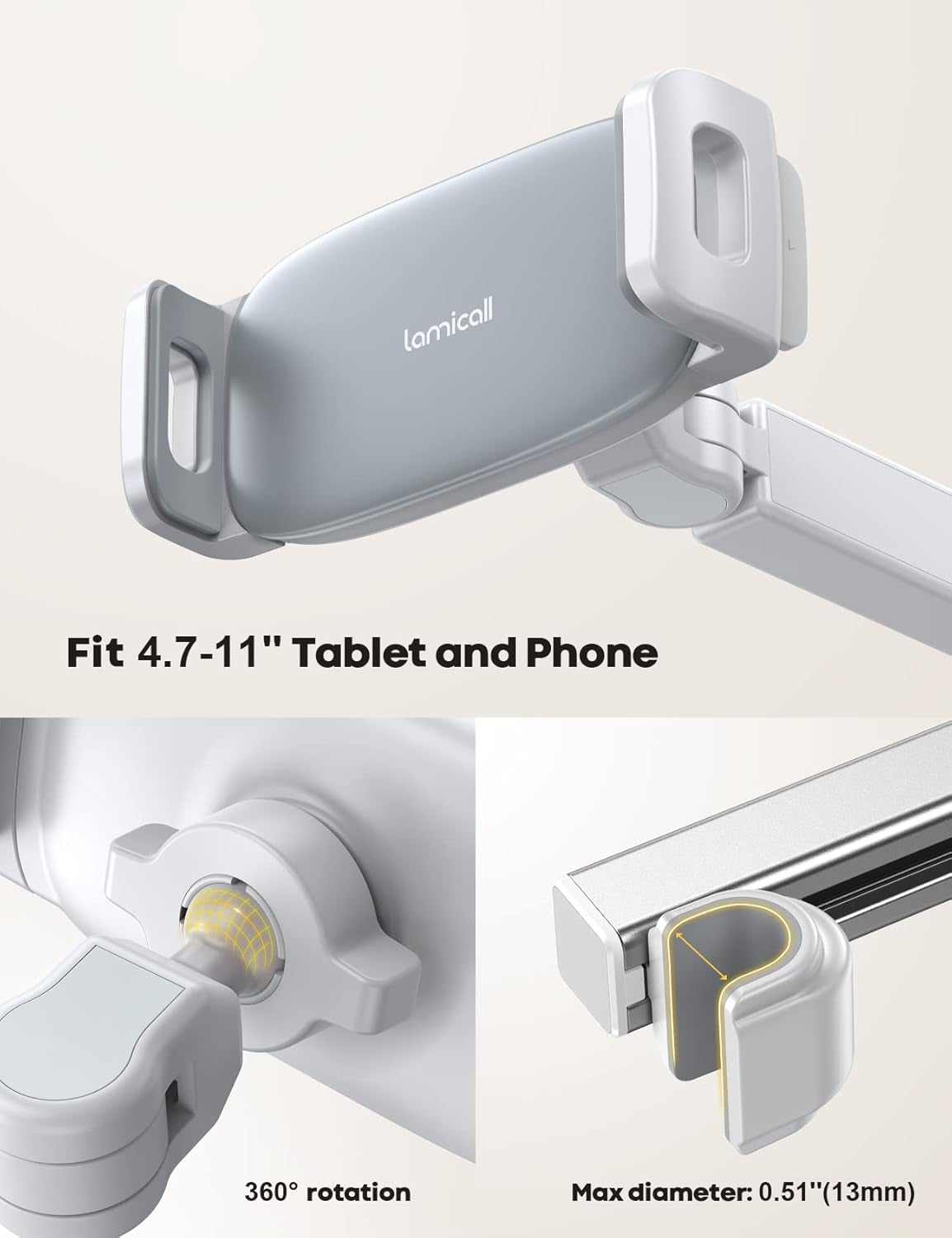 3-in-1 Car Headrest Tablet Holder – Adjustable Backseat Mount for 4.7–11" Devices