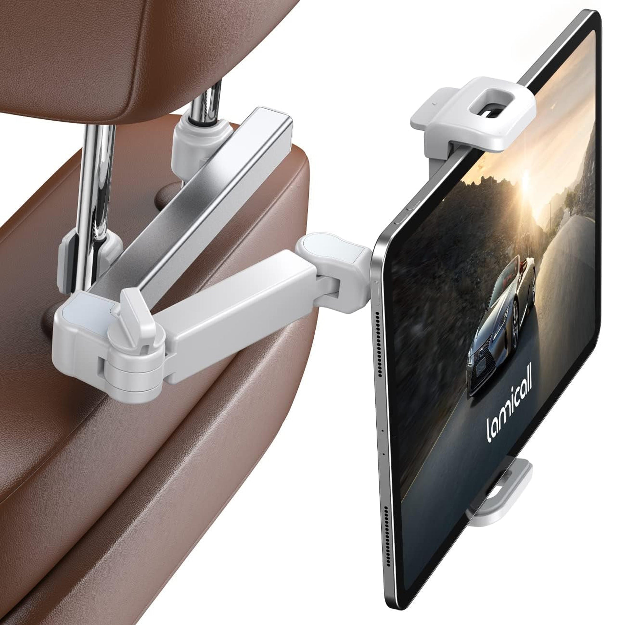 3-in-1 Car Headrest Tablet Holder – Adjustable Backseat Mount for 4.7–11" Devices