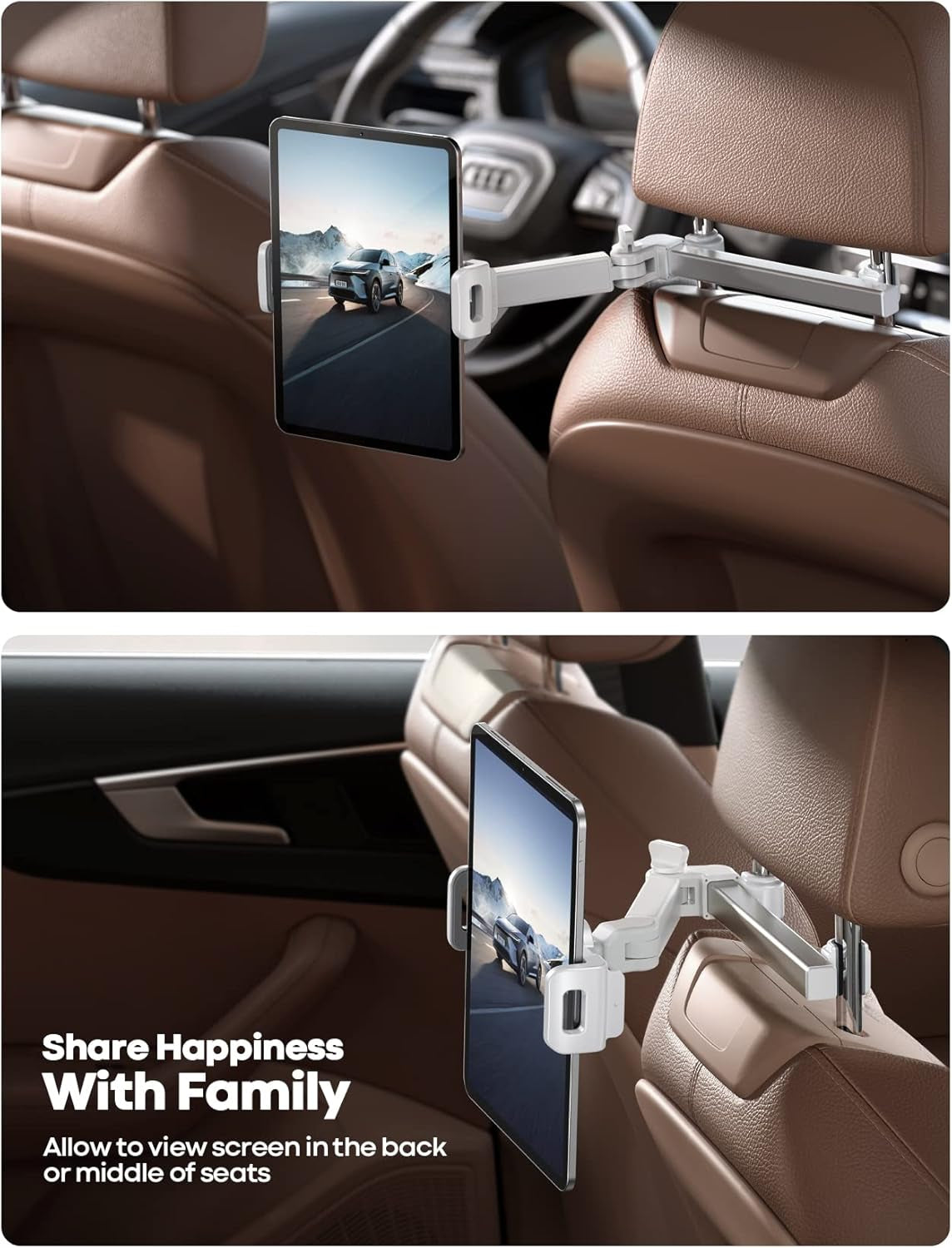3-in-1 Car Headrest Tablet Holder – Adjustable Backseat Mount for 4.7–11" Devices