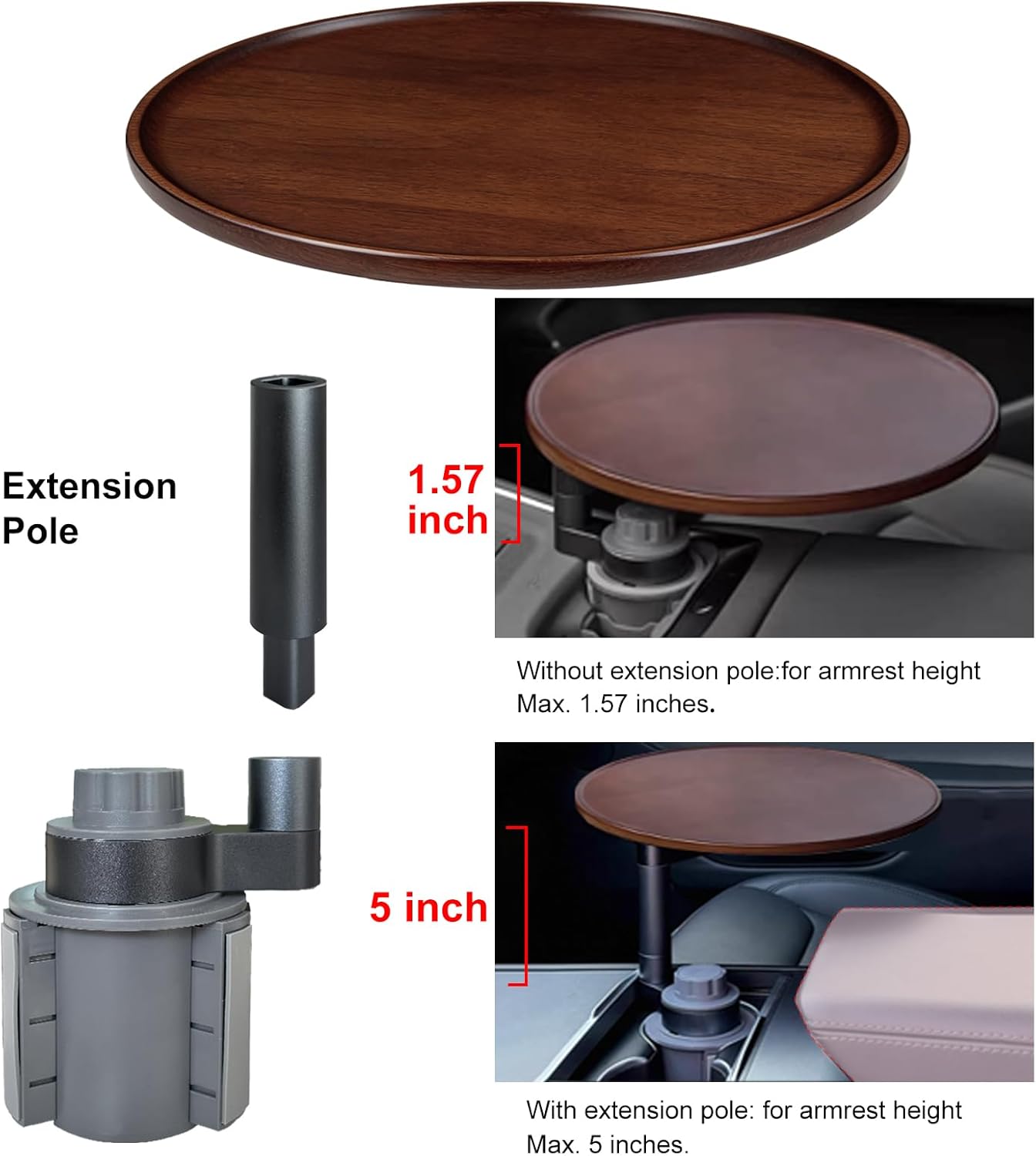 Car Cup Holder Tray with 360° Rotating Table – Multi-Purpose Center Console Organizer for Food, Drinks & Phone, Universal Car Accessory