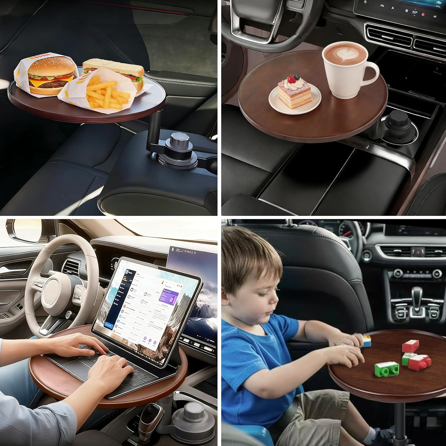 Car Cup Holder Tray with 360° Rotating Table – Multi-Purpose Center Console Organizer for Food, Drinks & Phone, Universal Car Accessory
