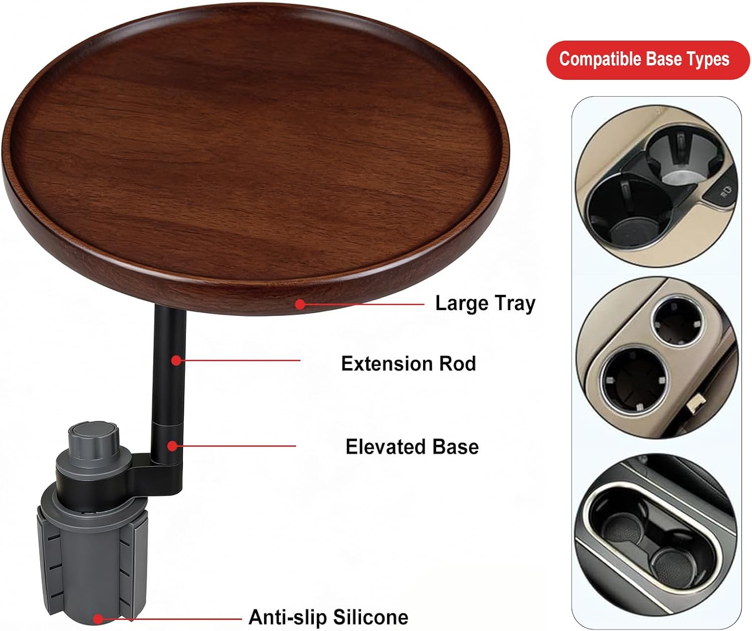 Car Cup Holder Tray with 360° Rotating Table – Multi-Purpose Center Console Organizer for Food, Drinks & Phone, Universal Car Accessory