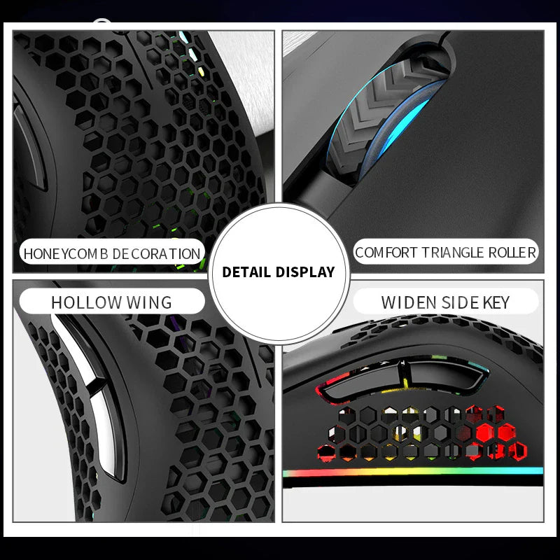 Ultralight Rechargeable Optical Cordless Gaming Mouse, RGB Backlit - 2.4G Wireless, Ergonomic - for PC & Mac