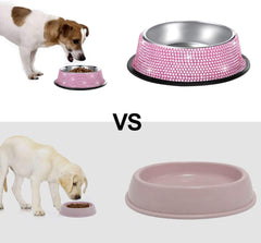 Handmade Bling Rhinestone Dog Bowls - Pink, 640ML Stainless Steel Double Food and Water Feeder Set for Puppies, Cats, and Dogs