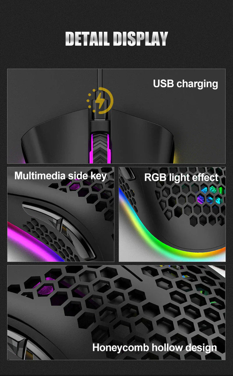 Ultralight Rechargeable Optical Cordless Gaming Mouse, RGB Backlit - 2.4G Wireless, Ergonomic - for PC & Mac
