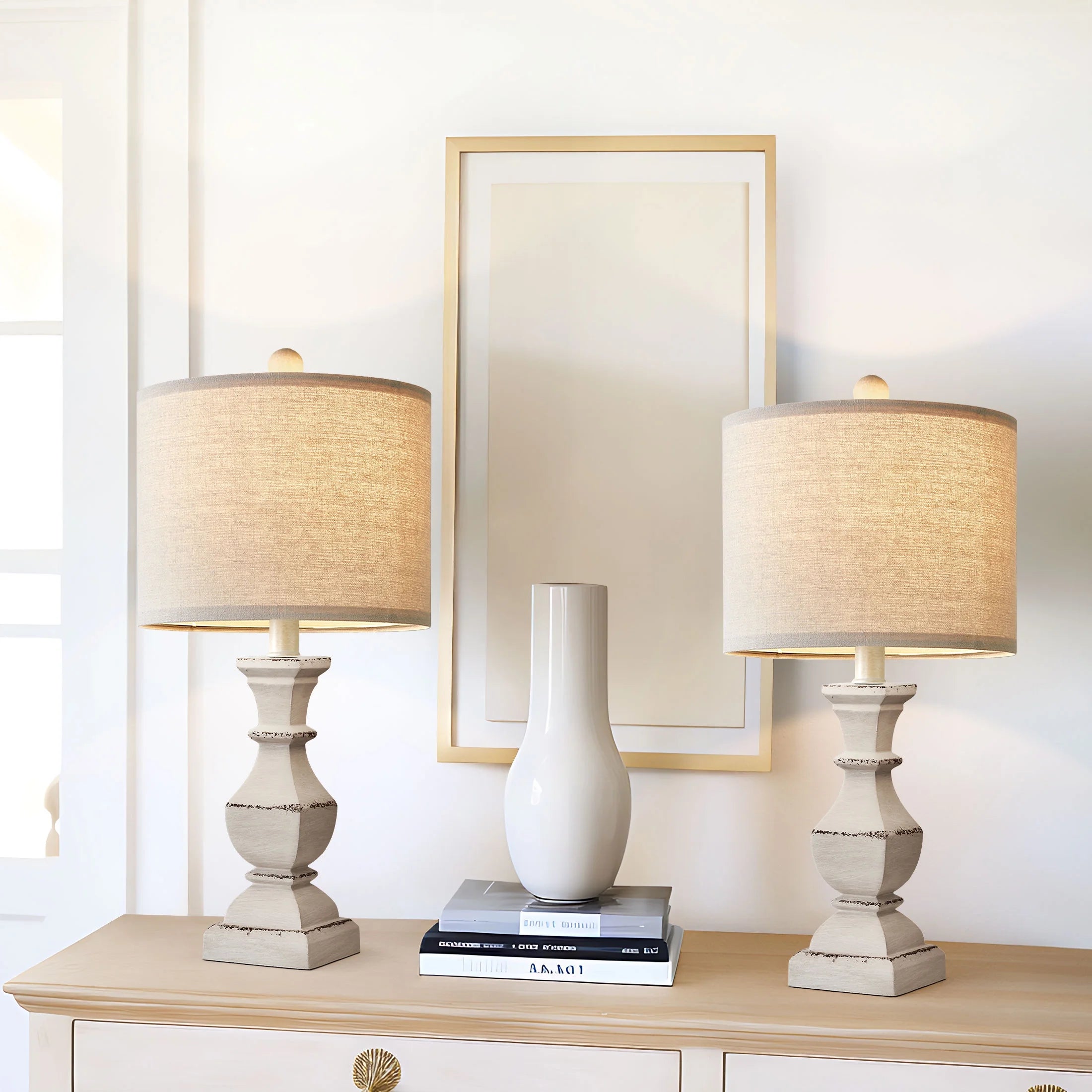 20.5" Retro Table Lamp Set of 2 Bedside Lamps for Living Room Bedroom Traditional Nightstands Lamps Resin