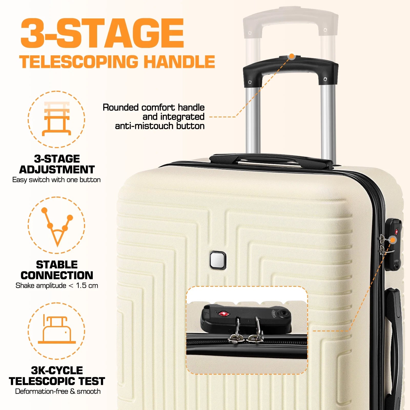 5 Piece Hardshell Luggage Set, Lightweight Suitcase with TSA Lock Spinner Wheels Beige