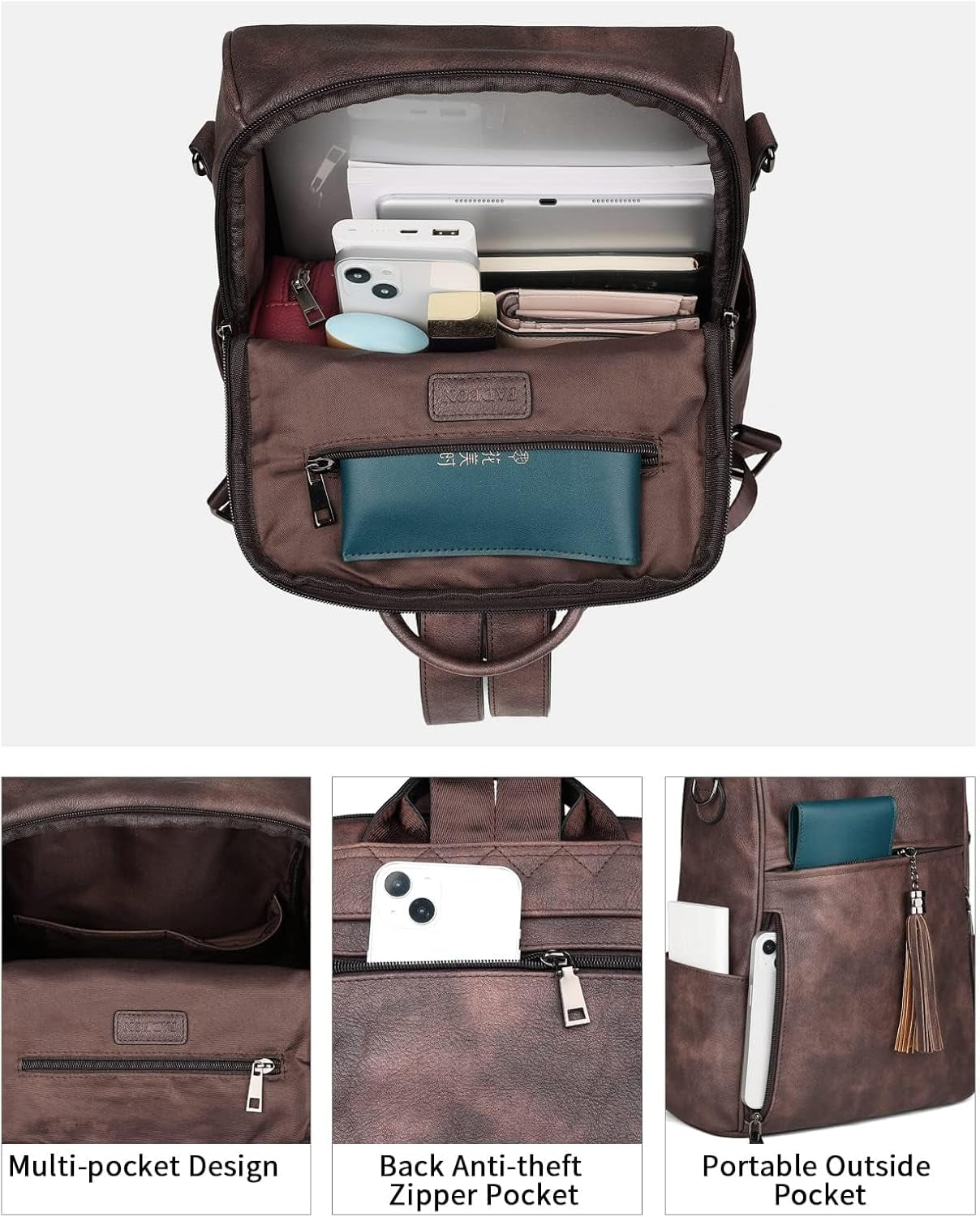 Designer PU Leather Backpack Purse for Women – Fashion Travel Shoulder Bag with Tassel