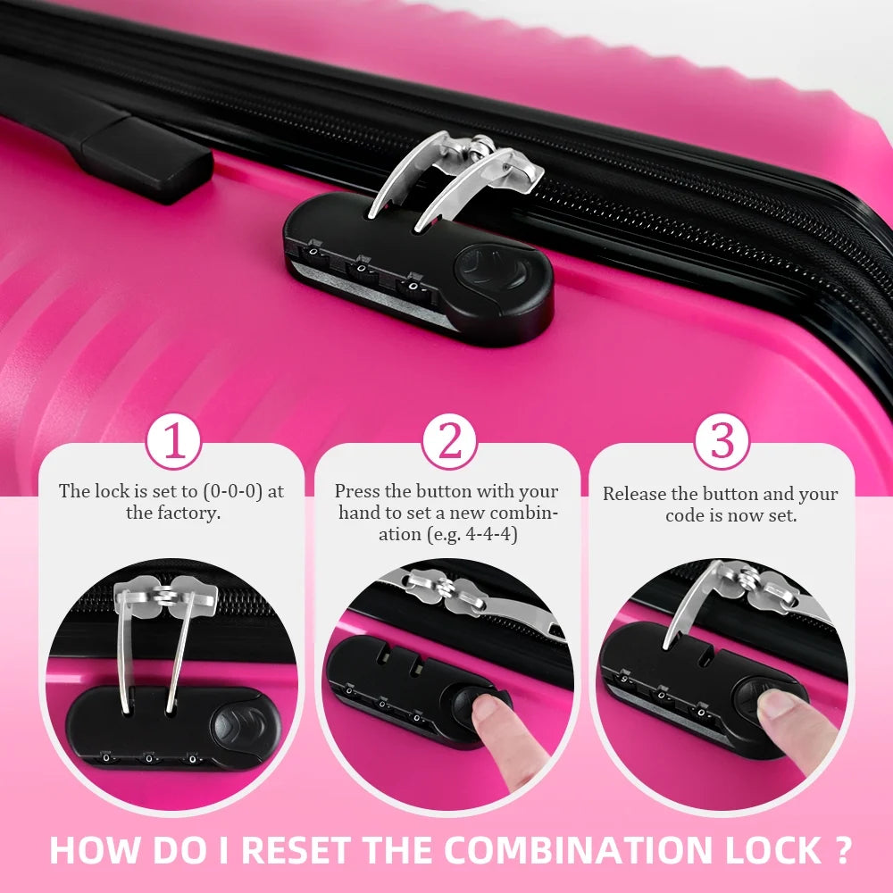 3 Piece Hardside Luggage Set Expandable Suitcase with Spinner Wheels,Lightweight Hardshell Suitcase Set 20In24In28In, Pink, SQ249