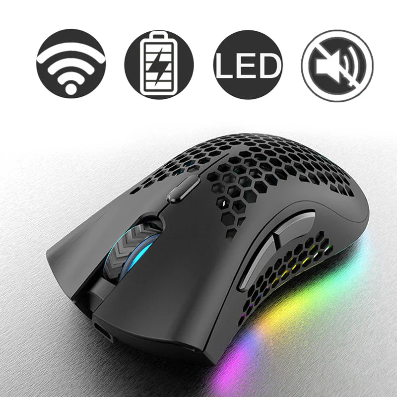 Ultralight Rechargeable Optical Cordless Gaming Mouse, RGB Backlit - 2.4G Wireless, Ergonomic - for PC & Mac