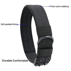 2" Wide Tactical Heavy Duty Nylon Large Dog Collar with Metal Buckle - K9 Military Style