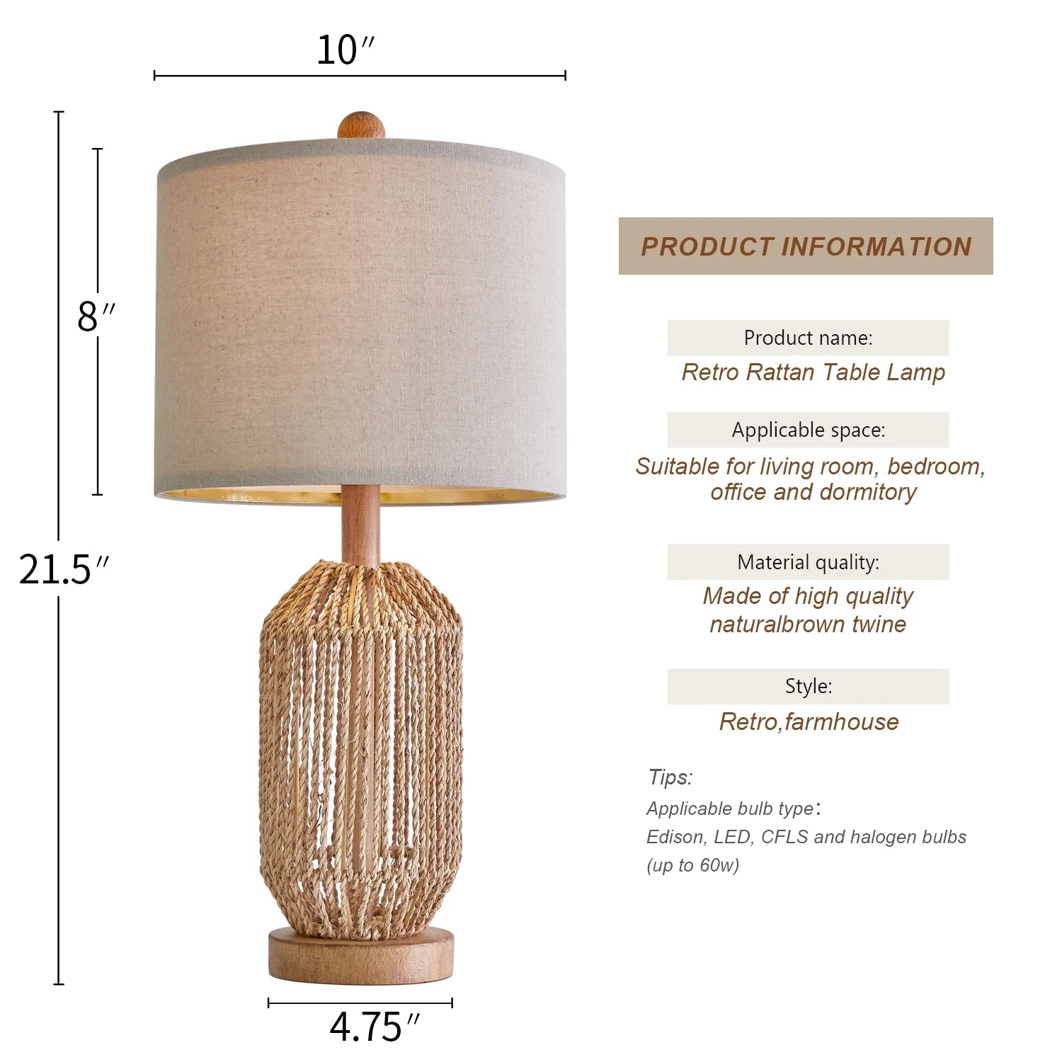 23.75" Twine Resin Table Lamps Retro Lamp Set of 2 for Bedroom Living Room