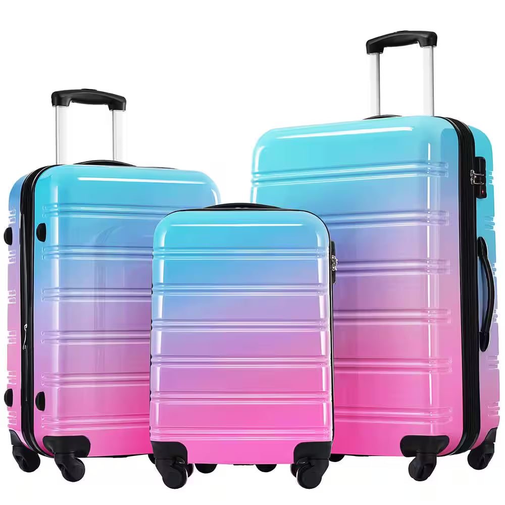 3-Piece Blue and Red Gradient Hardside Spinner Luggage Set with TSA Lock (20/24/28 Inch)