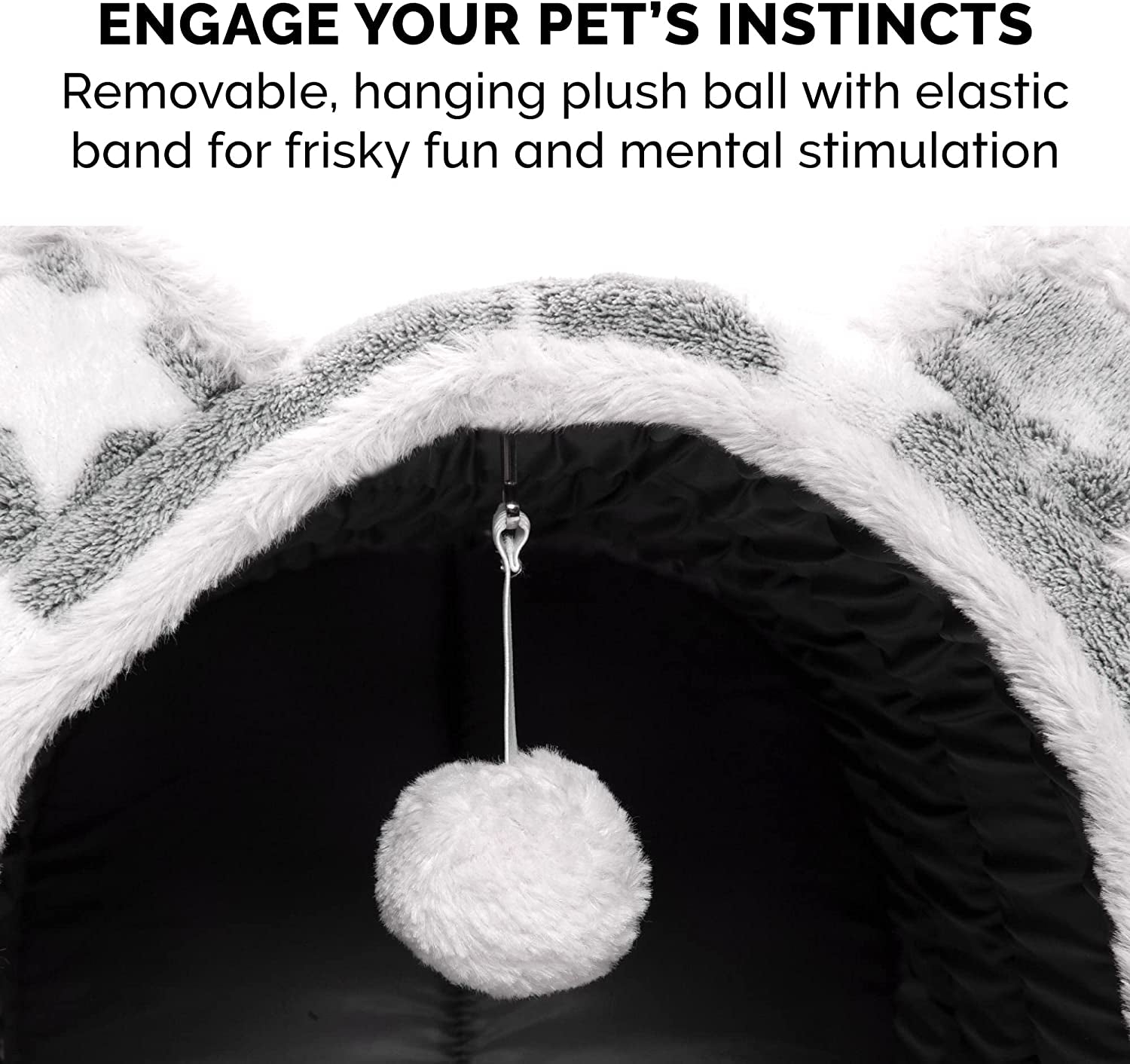 Cozy Cat Bed Cave for Indoor Cats & Small Dogs - Washable, Foldable with Plush Ball Toy - Pet Tent with Silver Stars Design (Size: Small)