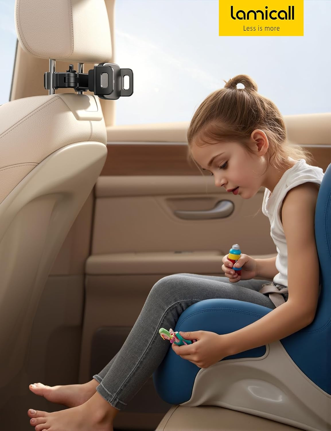 Car Headrest Tablet Holder - [3 in 1 Extension Arm] Adjustable Tablet Car Mount for Back Seat, Gifts Road Trip Essentials for Kids, for 4.7-11" Device like Ipad Pro, Air, Mini, Galaxy, Fire