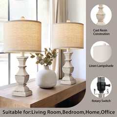 20.5" Retro Table Lamp Set of 2 Bedside Lamps for Living Room Bedroom Traditional Nightstands Lamps Resin