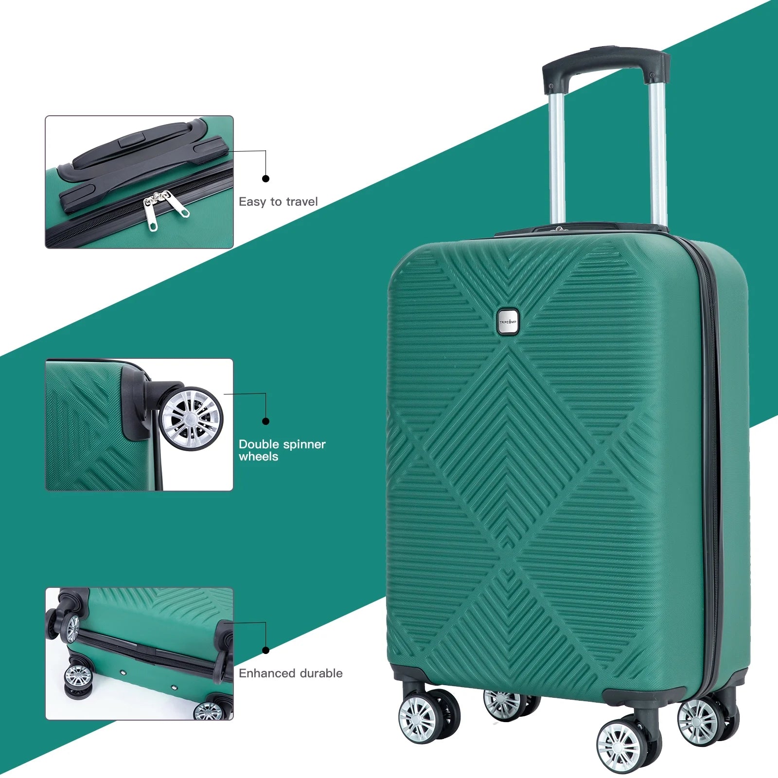Luggage Sets 4 Piece Suitcase Set (14/20/24/28)Hardside Suitcase with Spinner Wheels Lightweight Carry on Luggage(Dark Green)