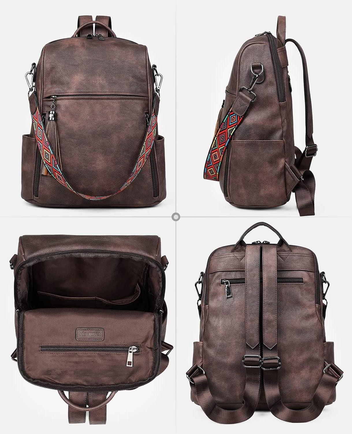 Designer PU Leather Backpack Purse for Women – Fashion Travel Shoulder Bag with Tassel