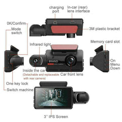 1080P Dual Lens Car DVR Dash Cam Video Recorder with G-Sensor - Front and Interior Cameras