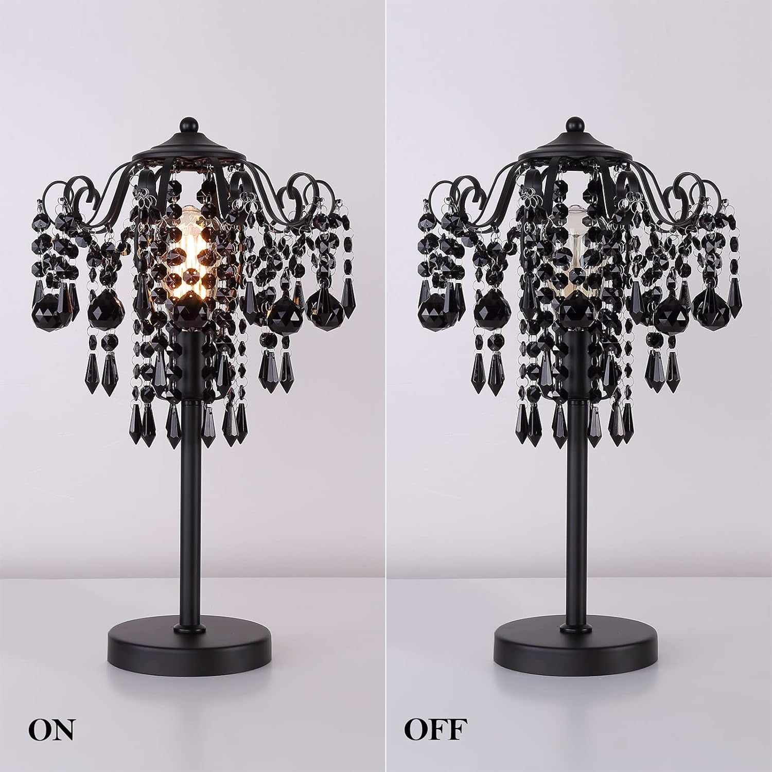 Small Black Crystal Table Lamp, 1-Light E26 Bedside Nightstand Lamp for Bedroom or Living Room