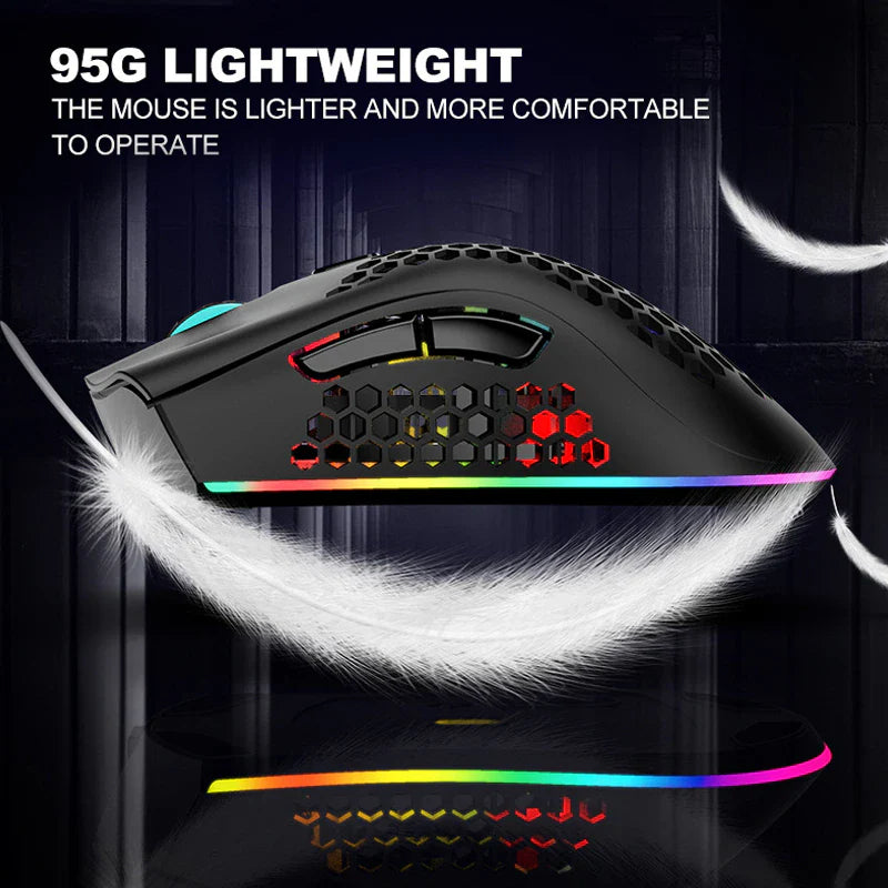 Ultralight Rechargeable Optical Cordless Gaming Mouse, RGB Backlit - 2.4G Wireless, Ergonomic - for PC & Mac
