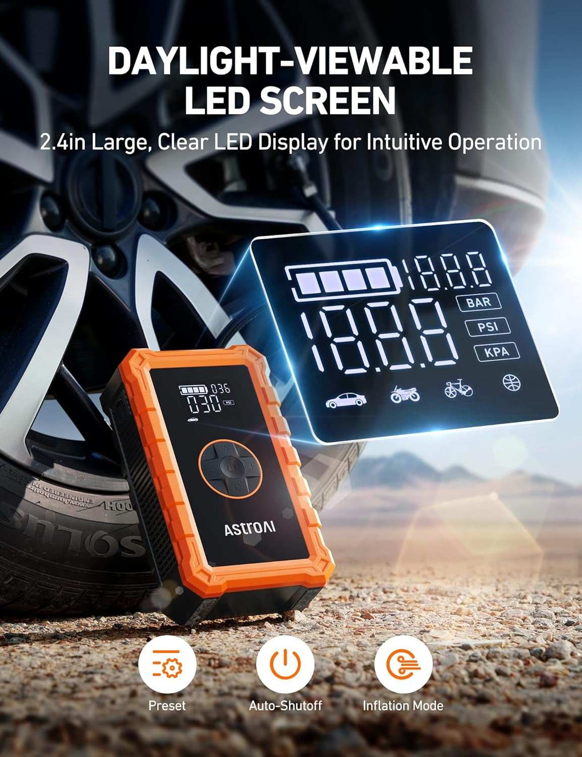 S8 Air Jump Starter with Air Compressor, 3000A Peak Car Battery Jump Starter Portable (9.0 Gas/6.5L Diesel) with 150PSI Cordless Auto-Shutoff Tire Inflator, 12V Battery Charger Booster(Orange)