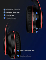 Foldable Wireless Bluetooth Headphones with Super Bass, Stereo Earphones, and Built-in Mic