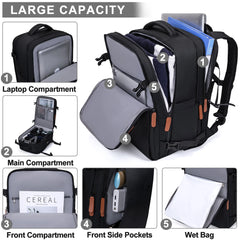 Expandable Travel Backpack for Women and Men with Shoe Pouch - Water-Resistant, Fits 15.6 Inch Laptop, Flight Approved