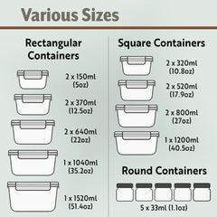 40Pc Set Glass Food Storage Containers & Bowls with Airtight Lids - Leakproof Bpa-Free Meal Prep Airtight Stackable Lunch Boxes, Kitchen Pantry & Storage Organizers - Microwave Freezer Dishwasher Safe