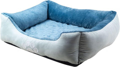 Orthopedic Rectangle Bolster Pet Bed - Medium 25x21 Inches, Blue with Orthopedic Insert