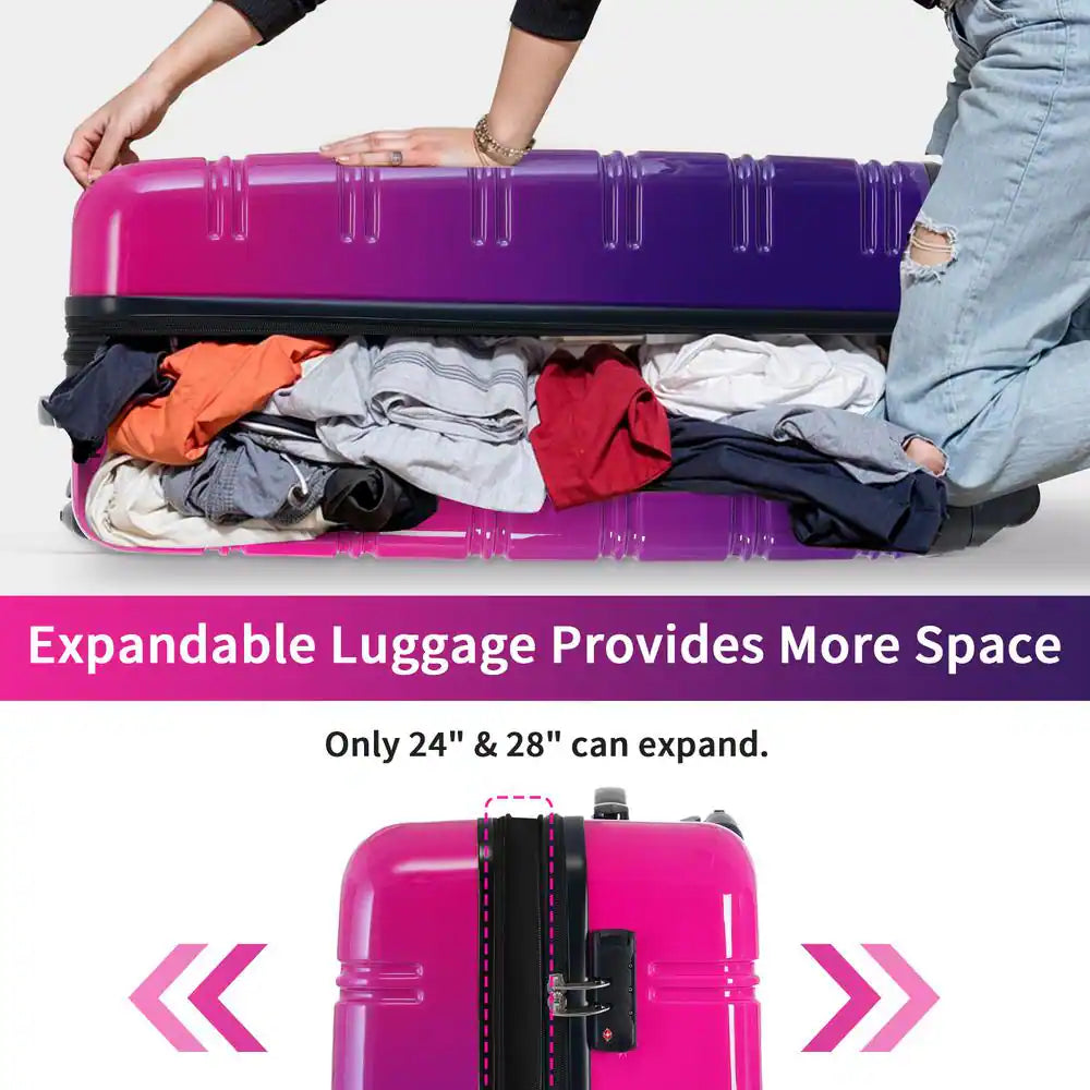 3-Piece Purple and Pink Gradient Hardside Spinner Luggage Set with TSA Lock (20/24/28 Inch)