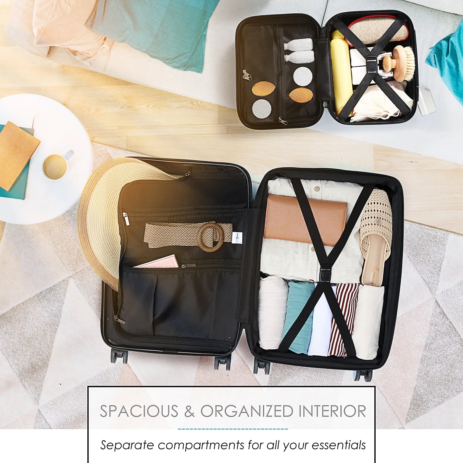 22" Hardside Carry on Luggage 22X14X9 Airline Approved and Expandable Luggage, Front Pocket Luggage Set Spinner Suitcase Set, Teal