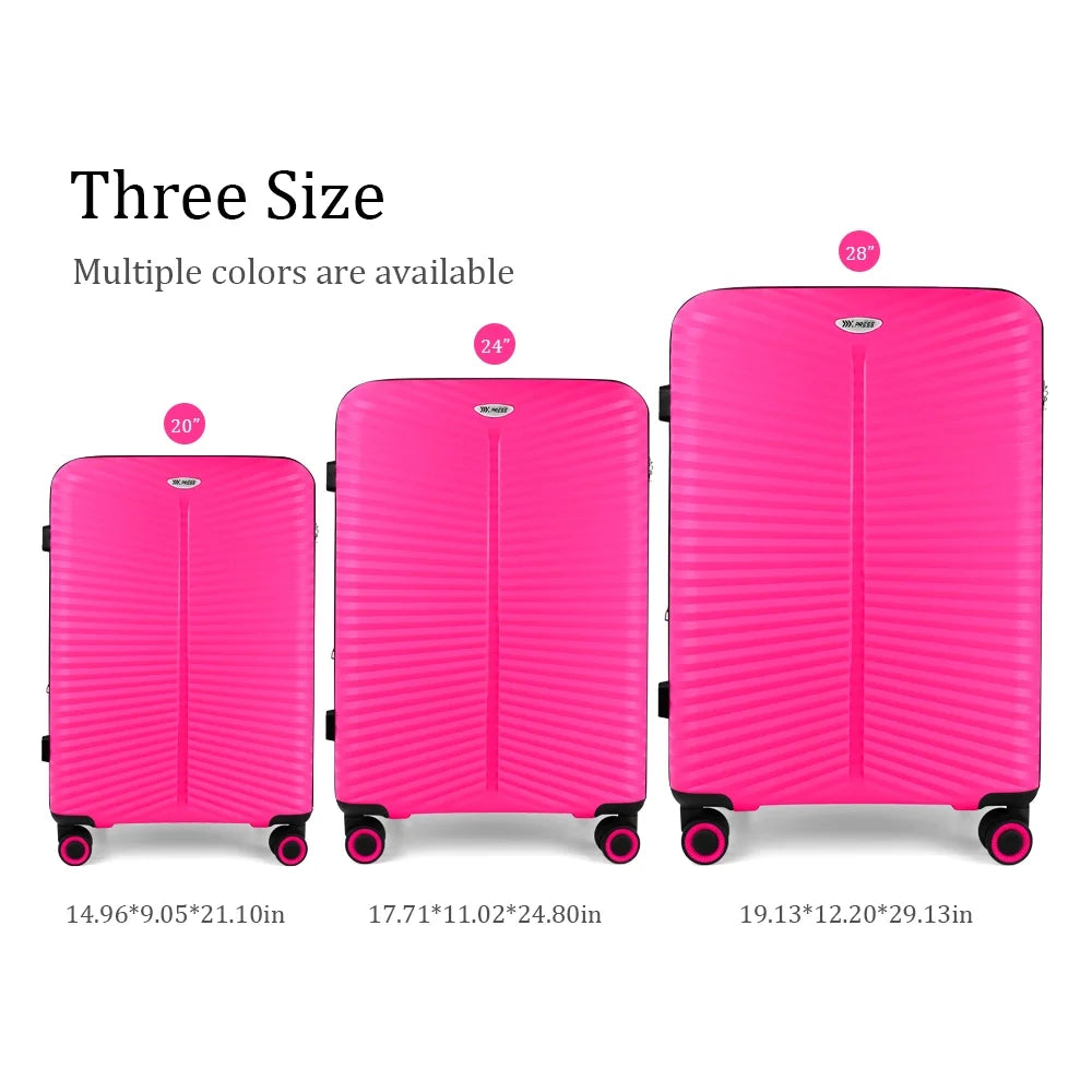 3 Piece Hardside Luggage Set Expandable Suitcase with Spinner Wheels,Lightweight Hardshell Suitcase Set 20In24In28In, Pink, SQ249