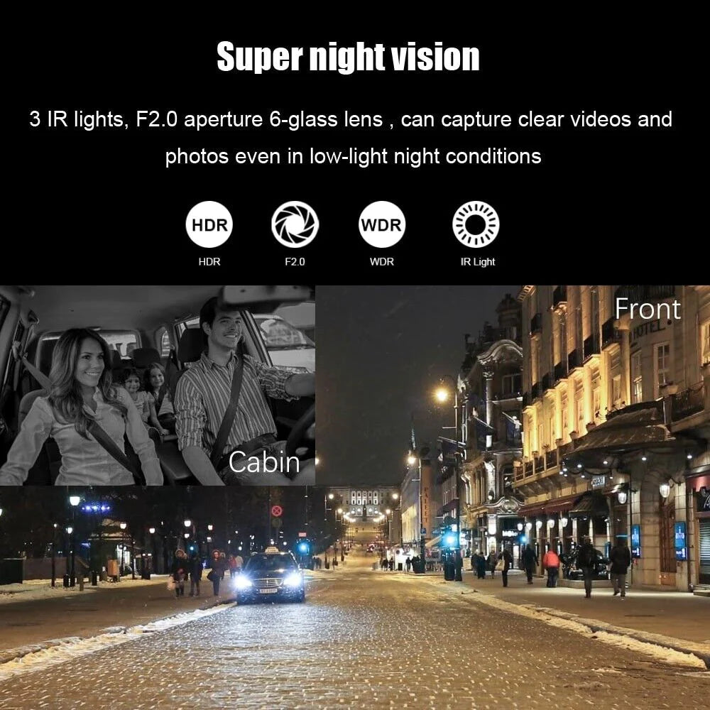 1080P Dual Lens Car DVR Dash Cam Video Recorder with G-Sensor - Front and Interior Cameras