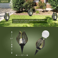 Waterproof Metal Palm Leaf Solar Lights for Outdoor Garden Decor, Black