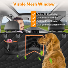 Waterproof Dog Car Seat Cover with Mesh Window - Anti-Scratch, Nonslip Protector for Back Seat - 600D Heavy Duty, Fits Cars, Trucks, SUVs