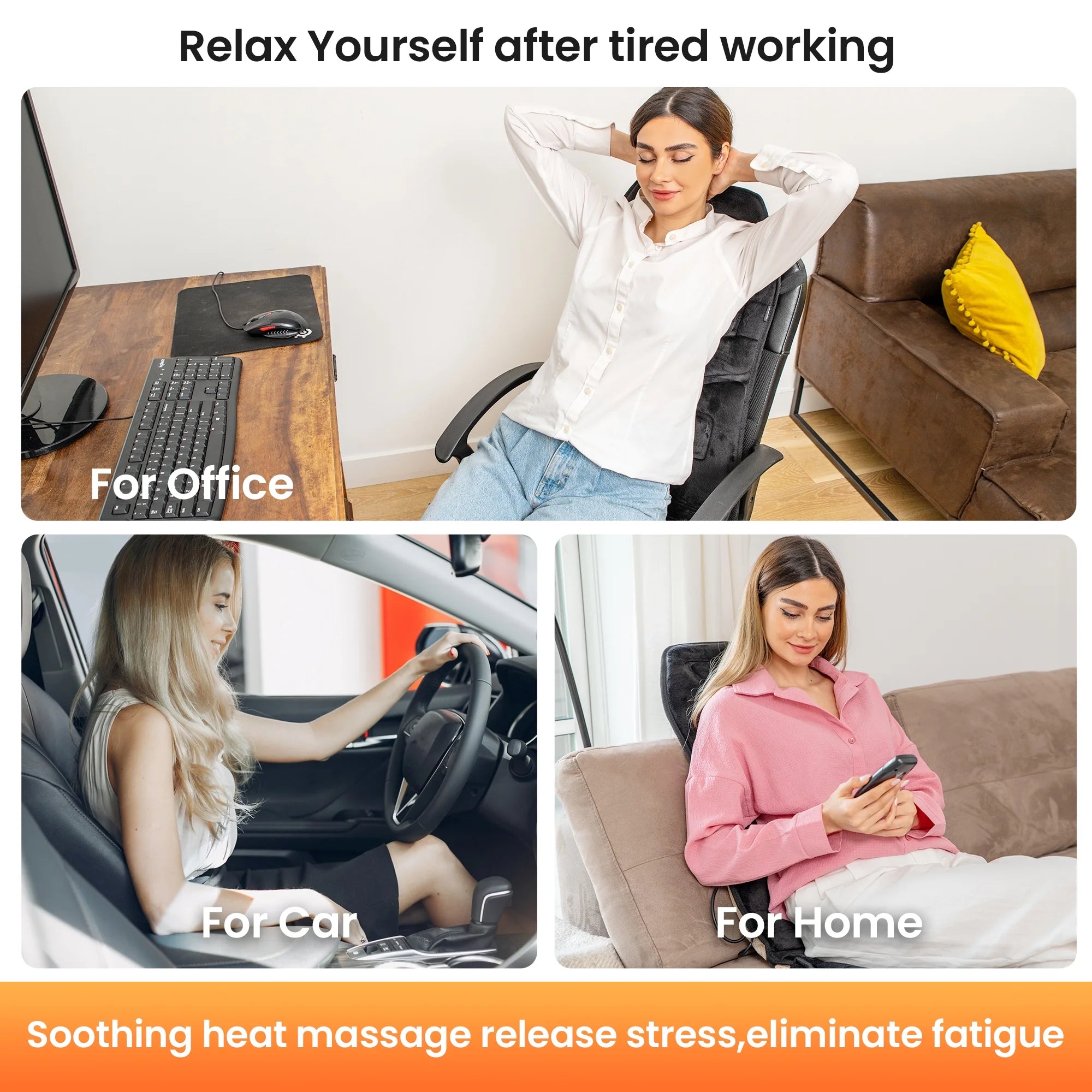 Motors Massage Seat Cushion with 3 Level Heating Pad, Back Massager Chair Pad, Father'S Day Gifts