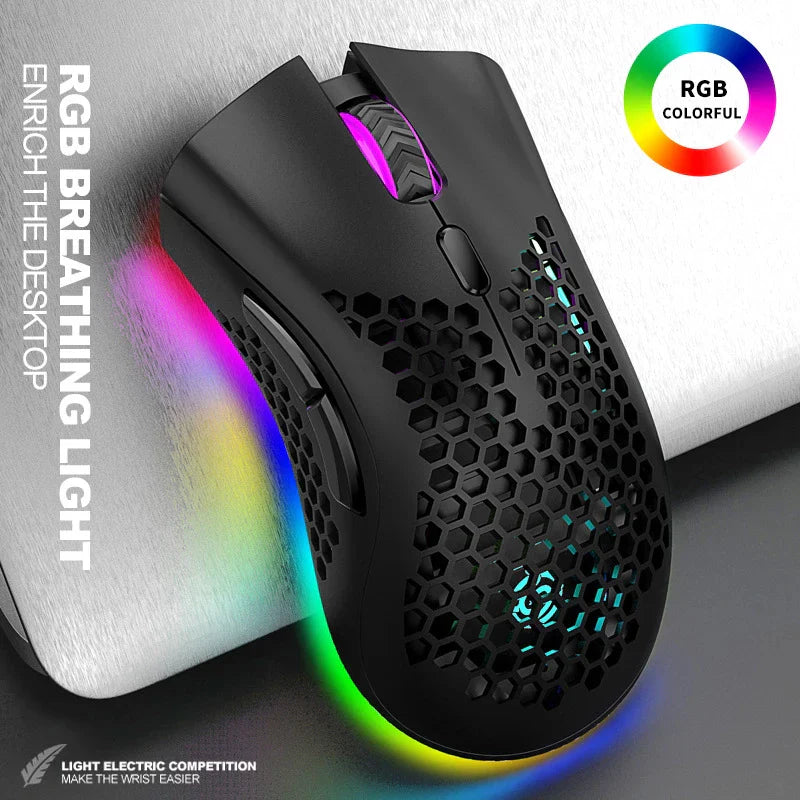 Ultralight Rechargeable Optical Cordless Gaming Mouse, RGB Backlit - 2.4G Wireless, Ergonomic - for PC & Mac