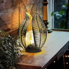 Waterproof Metal Palm Leaf Solar Lights for Outdoor Garden Decor, Black