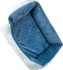 Orthopedic Rectangle Bolster Pet Bed - Medium 25x21 Inches, Blue with Orthopedic Insert