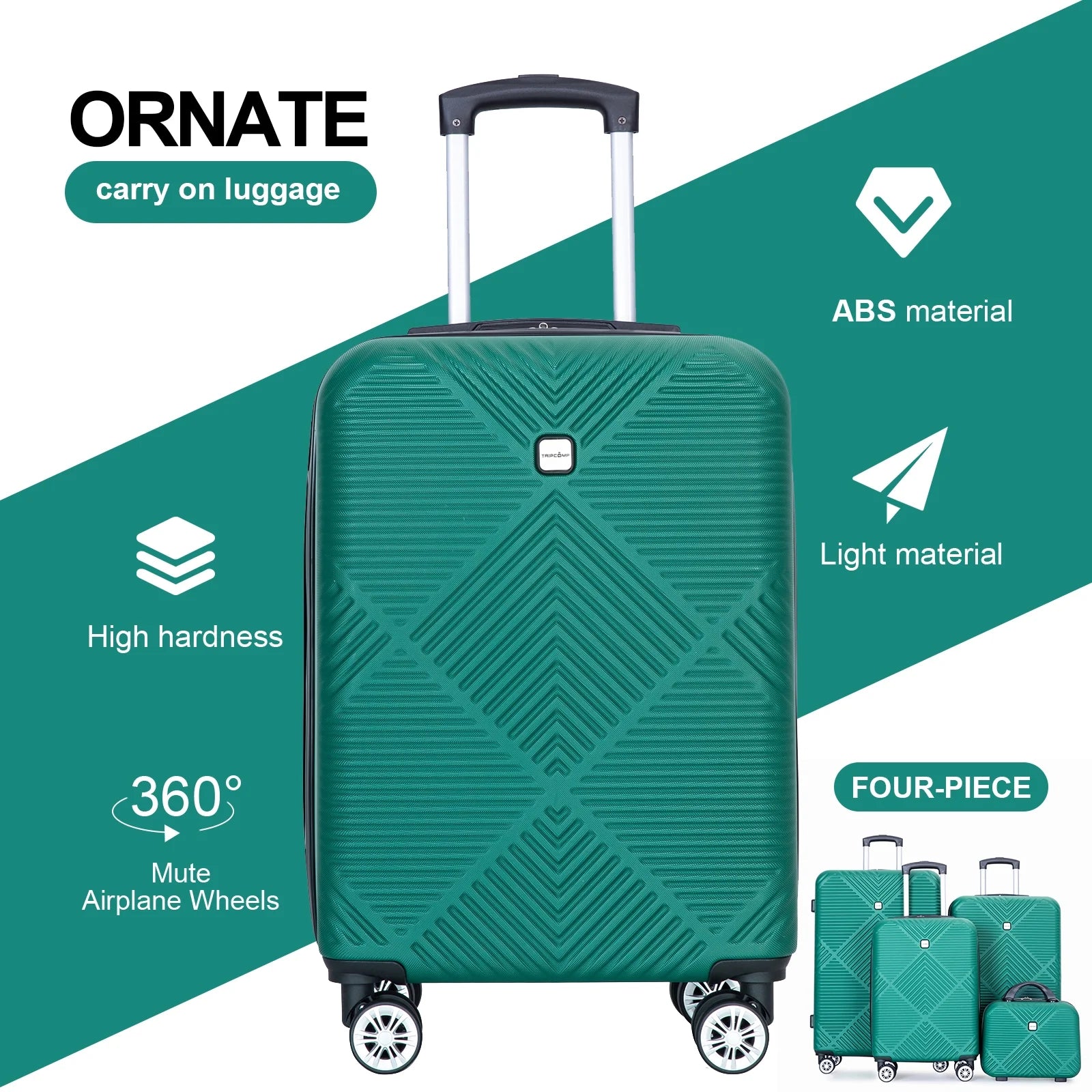 Luggage Sets 4 Piece Suitcase Set (14/20/24/28)Hardside Suitcase with Spinner Wheels Lightweight Carry on Luggage(Dark Green)