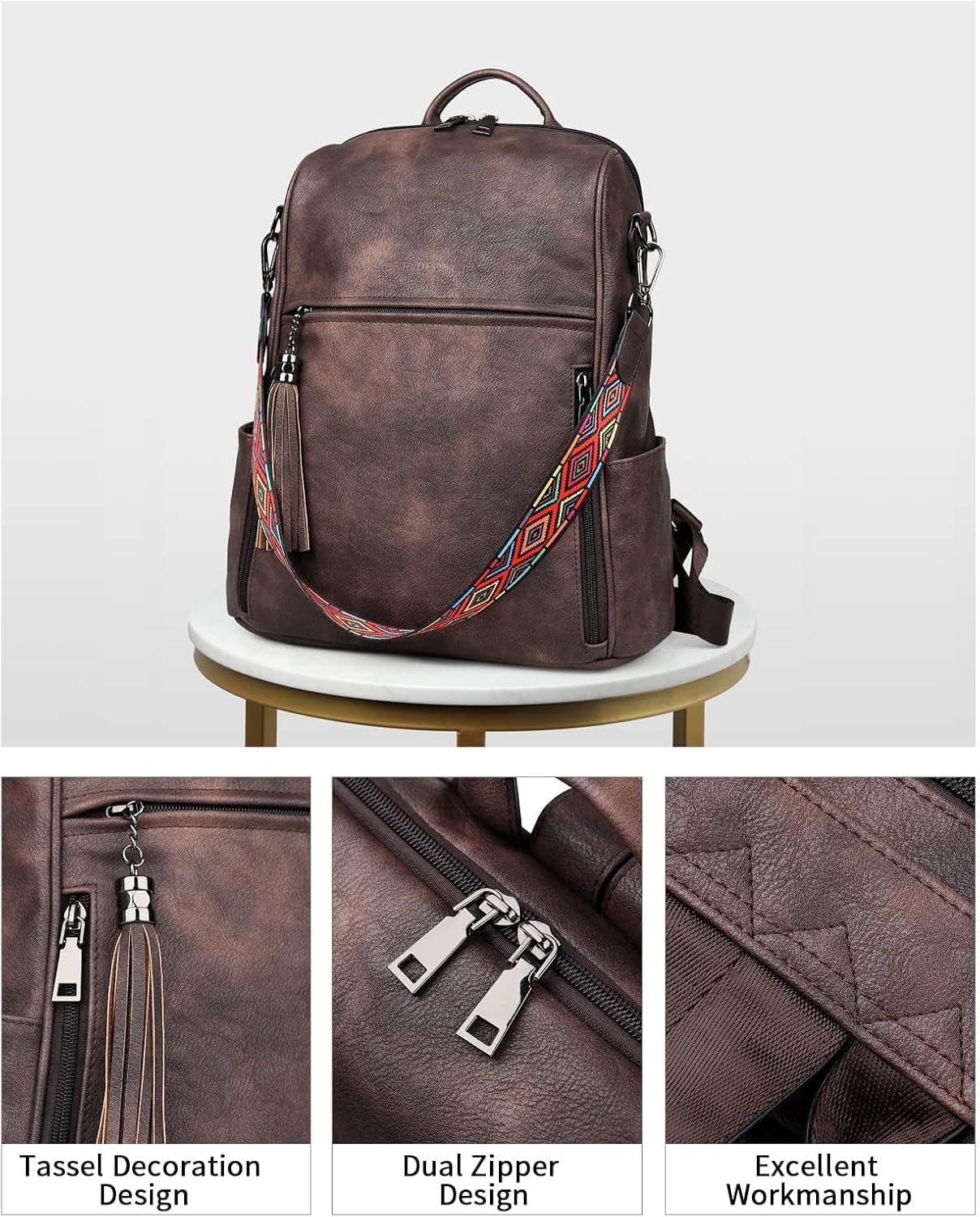 Designer PU Leather Backpack Purse for Women – Fashion Travel Shoulder Bag with Tassel