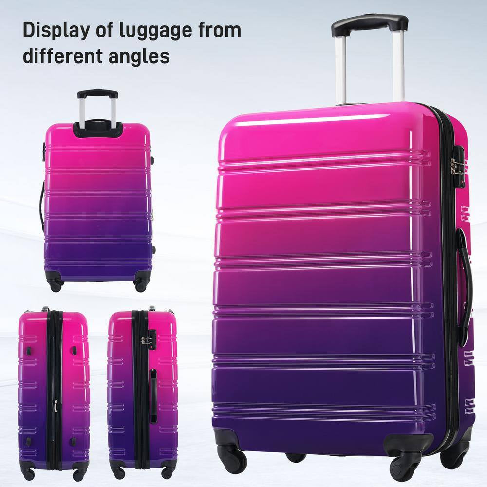 3-Piece Purple and Pink Gradient Hardside Spinner Luggage Set with TSA Lock (20/24/28 Inch)