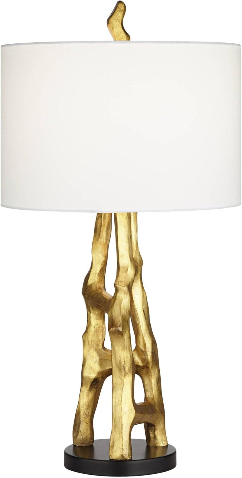 Organic Sculpture 29" Tall Modern Glam Luxury End Table Lamp Gold Finish Single Fabric White Shade Living Room Bedroom Bedside Nightstand House Office Home Reading Kitchen