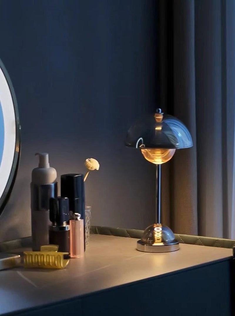 Modern Nordic Chrome Flowerpot Table Lamp – Dimmable, Portable Bedside Accent Light